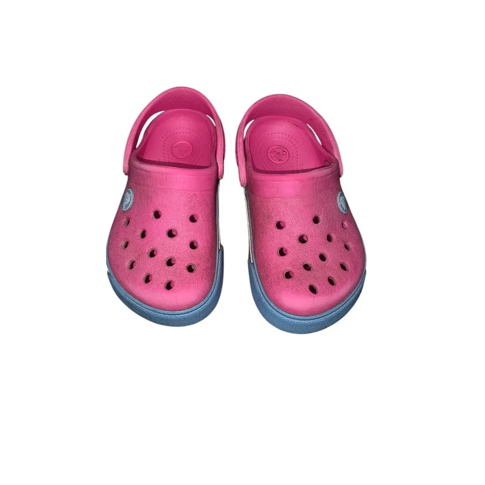 Crocs Kids Pink & Blue Rubber Slip-On Clogs Heel Strap Size 9